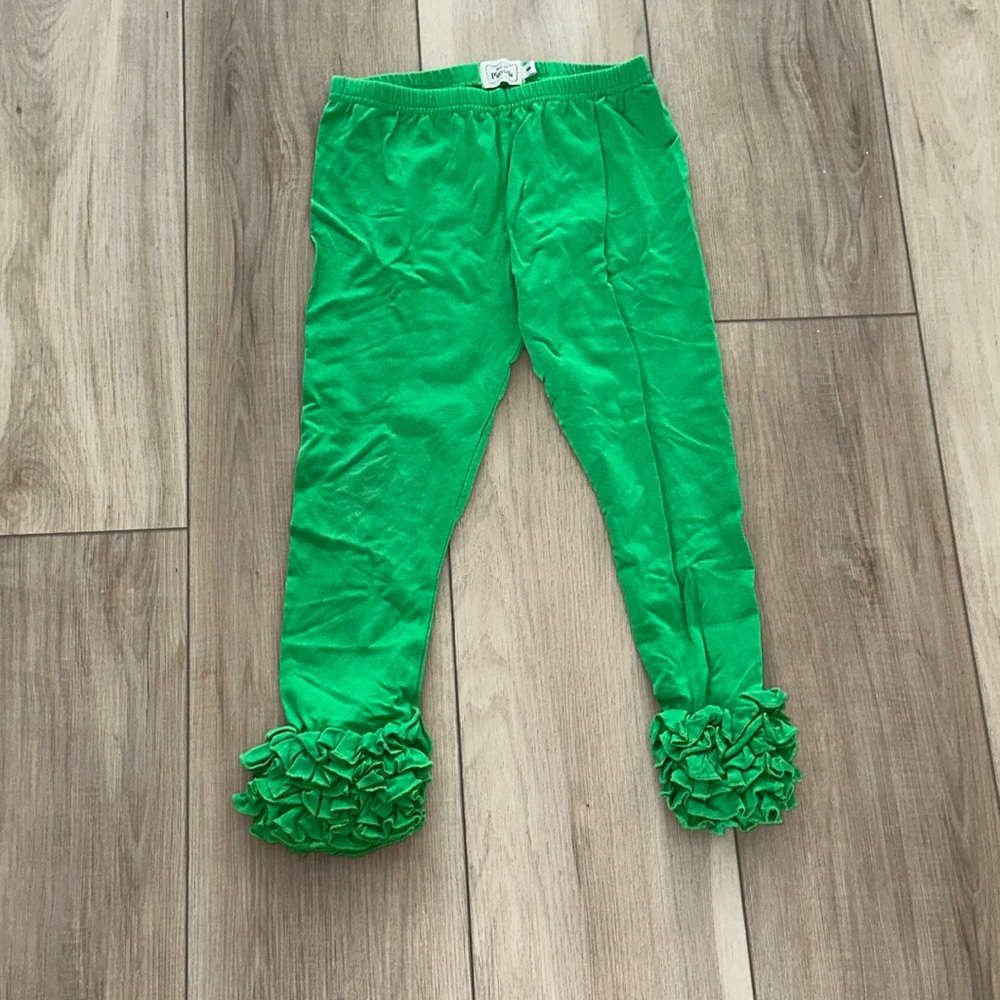 EUC Pearls & Piggytails Boutique Girls Size 8 Ruffle Stretch Leggings Green